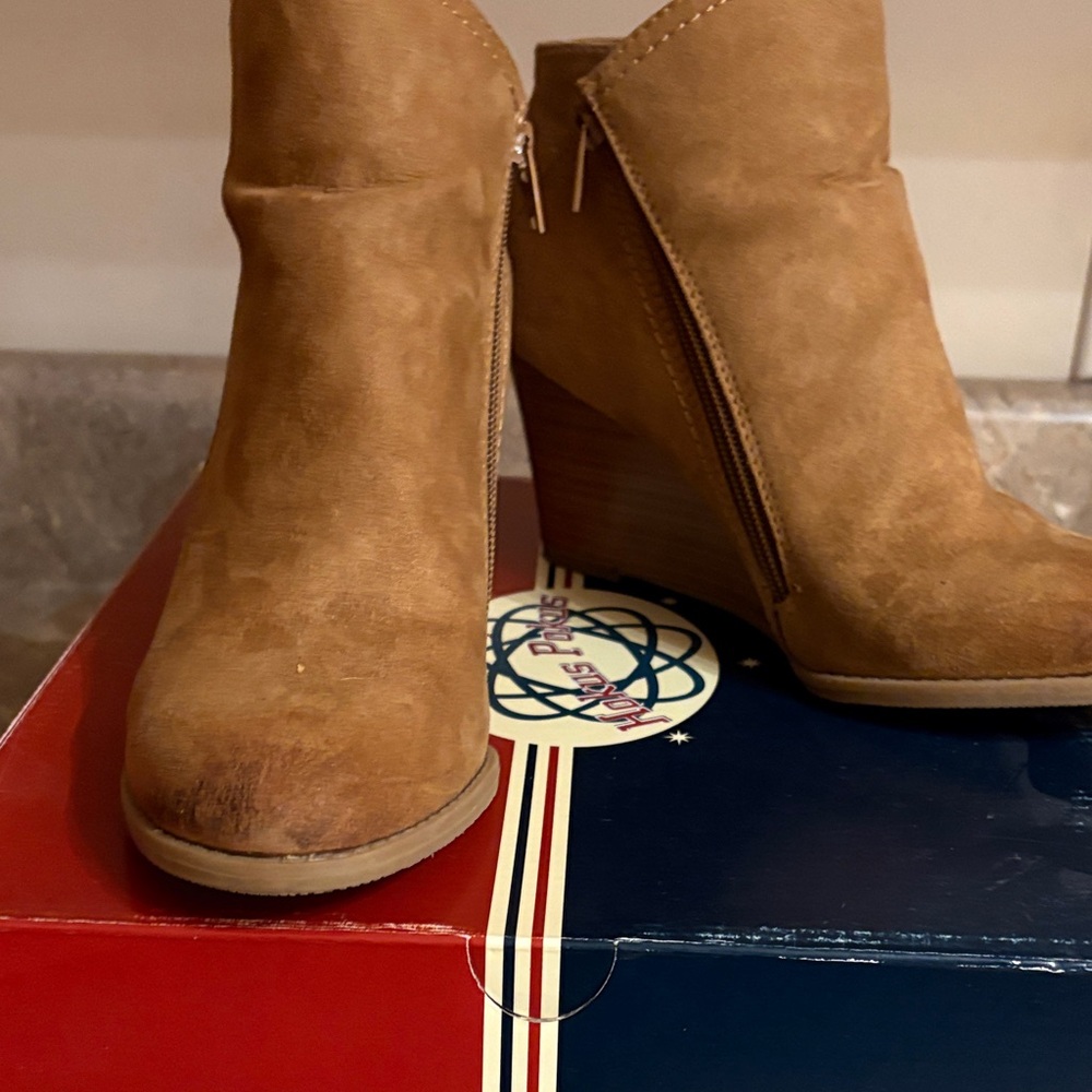 Hot Kiss Brown Wedge Heeled Boots